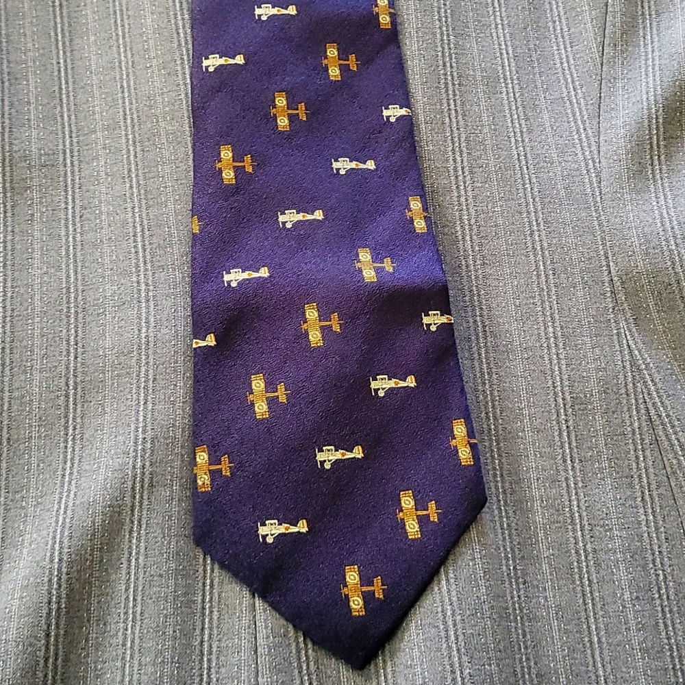 Silk tie Audrey Buchner hand tailored Europe Vintage Airplane